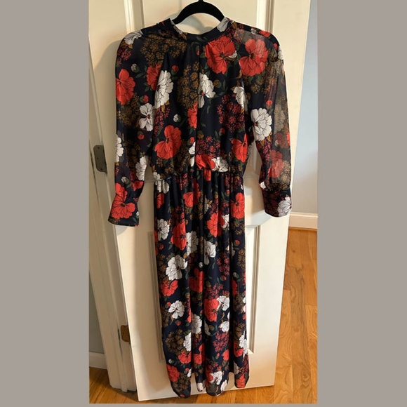 Zara Autumn Peony Floral Chiffon Midi Dress (Keyhole Neckline) - Picture 1 of 4